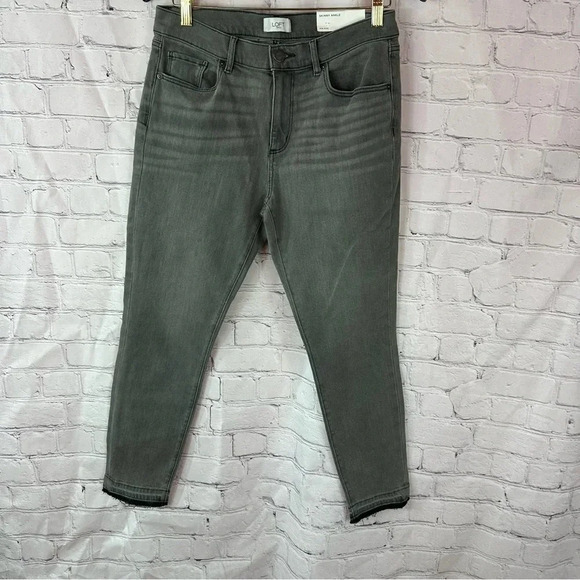 ann taylor LOFT outlet gray skinny ankle mid rise jeans sz 6 minimalist raw hem - Picture 1 of 10